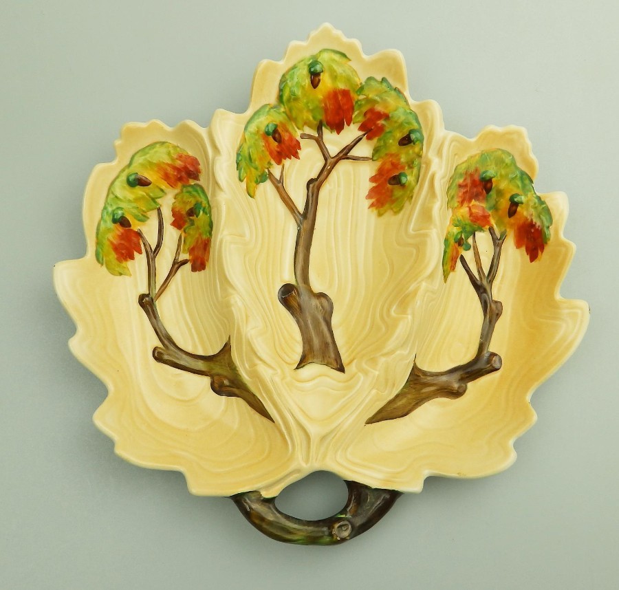 Antique British Art Pottery a Carlton Ware Oak Tree triple Dish C.1930's