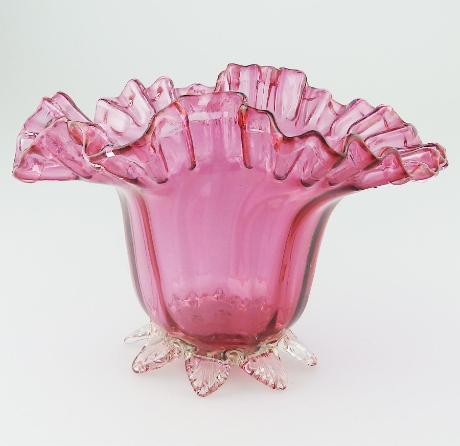 Very pretty English Cranberry Glass large Victorian Bowl C.19thC