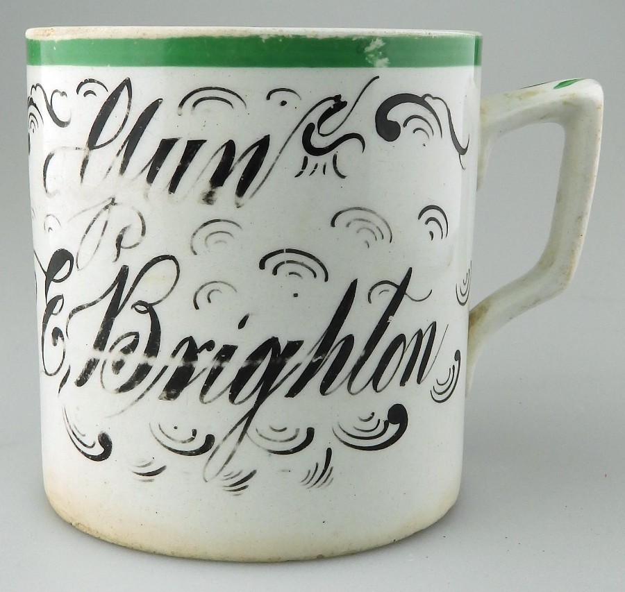 Antique Pottery Early 19th century large Christening Mug E Brighton