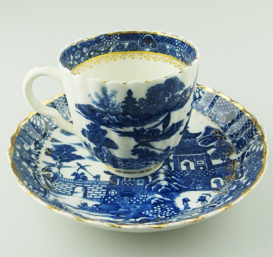 Caughley Antique porcelain B&W soft paste transferware Temple Pattern C.18thC