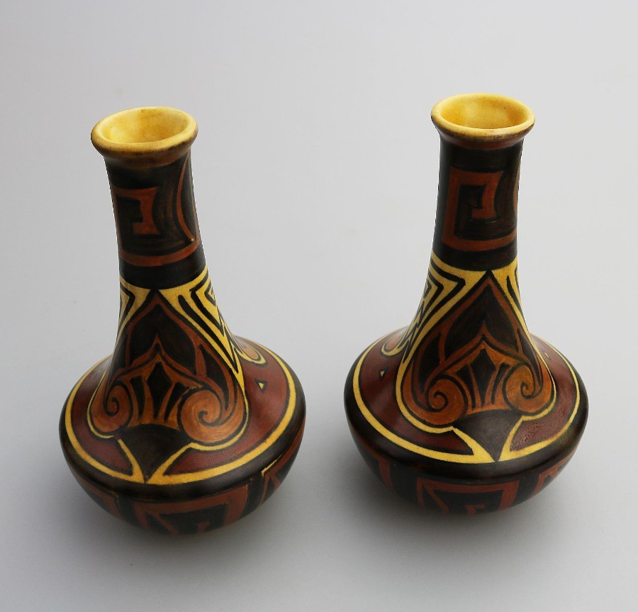 A Good pair of Art Deco Pottery Clews & Co Chameleon Vases C.1920