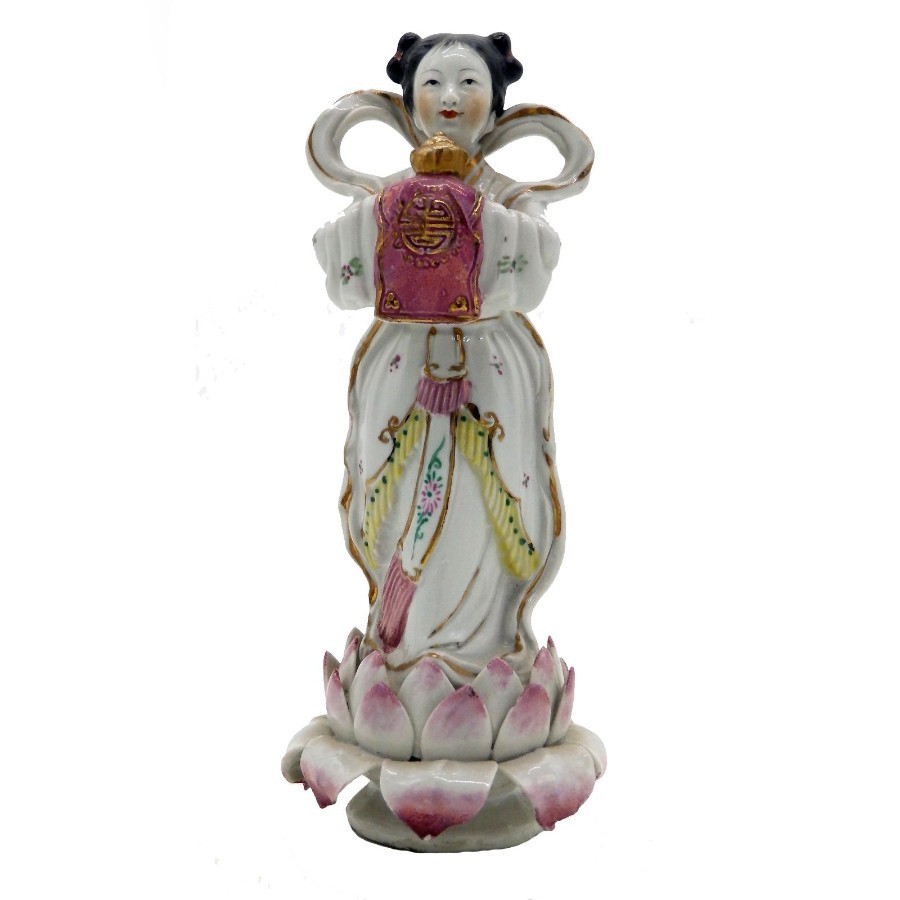 An unusual antique Chinese porcelain Figure of girl on a lotus flower C1900