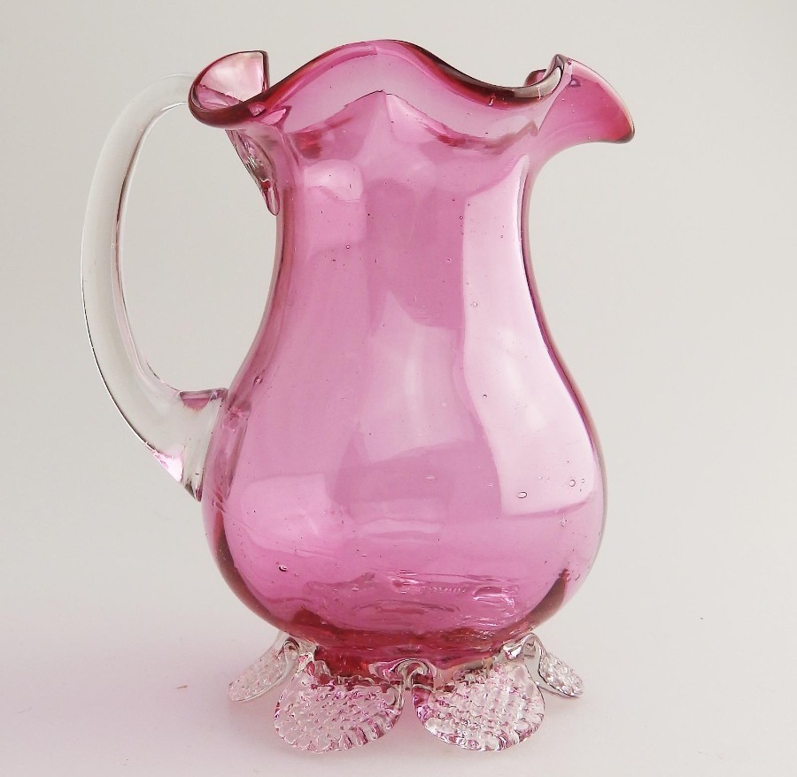 Antique English Cranberry Glass: a Victorian Jug No.5 C.19thC