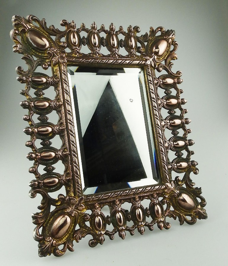 Antique Pier Glass Mirror: an attractive cast metal Dressing Glass C.19thC