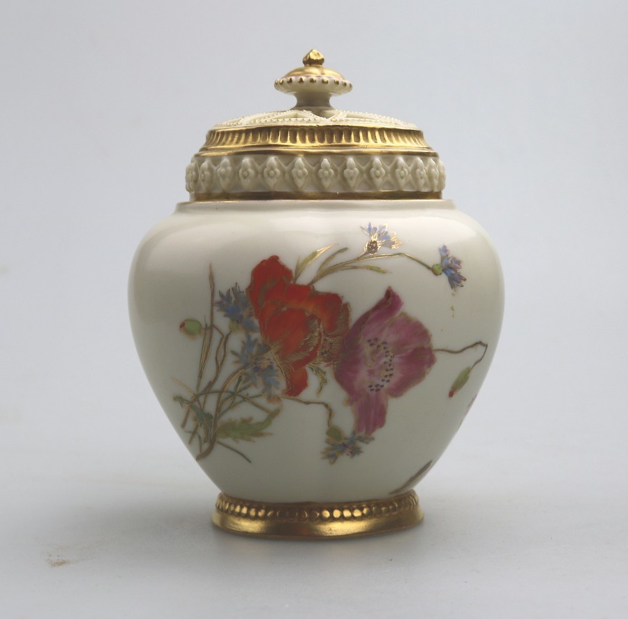 Antique Royal Worcester hand painted Blush Ivory Pot Pourri Vase C.1889-90