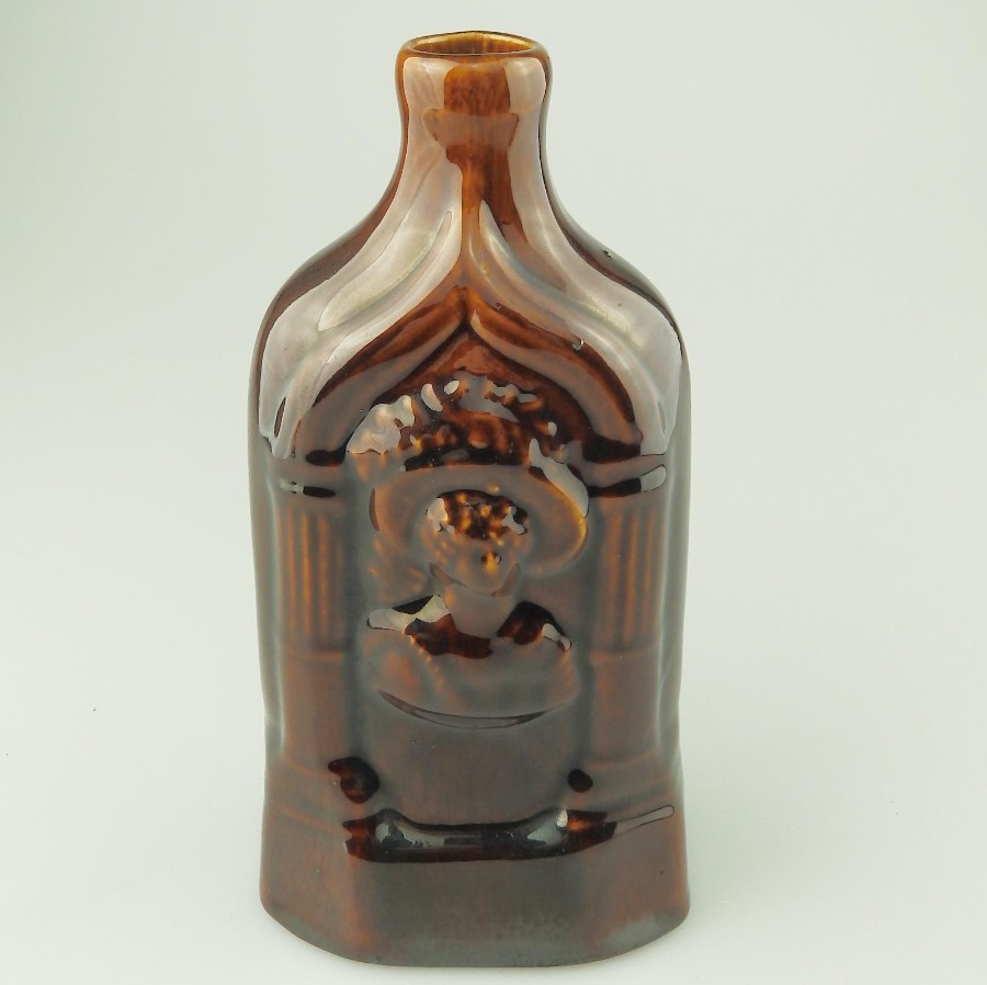 Rockingham Antique Pottery Commemorative treacle glazed Gin Whiskey Flask C.19th