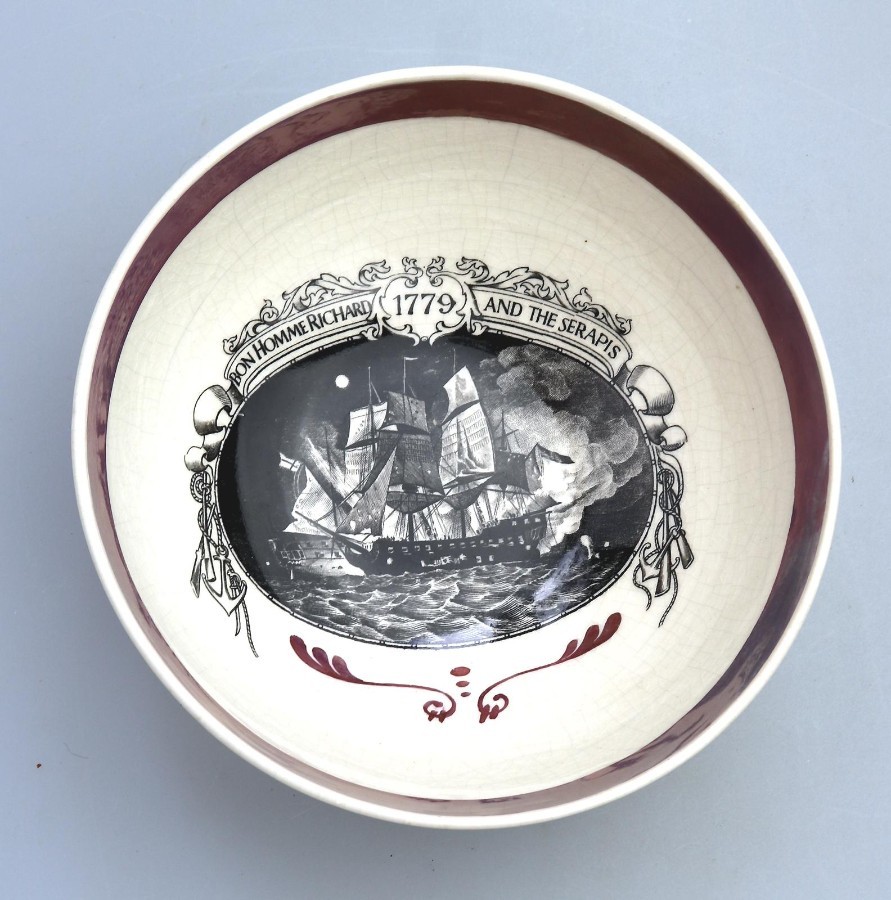 Antique Lustre Pottery Rare Staffordshire Lustre USA Naval Maritime Bowl C.19thC