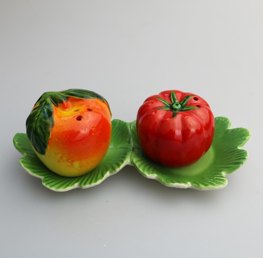 Novelty Art Deco Salt & Pepper Cruet of Fruit tomato Apple C.1920's-40's