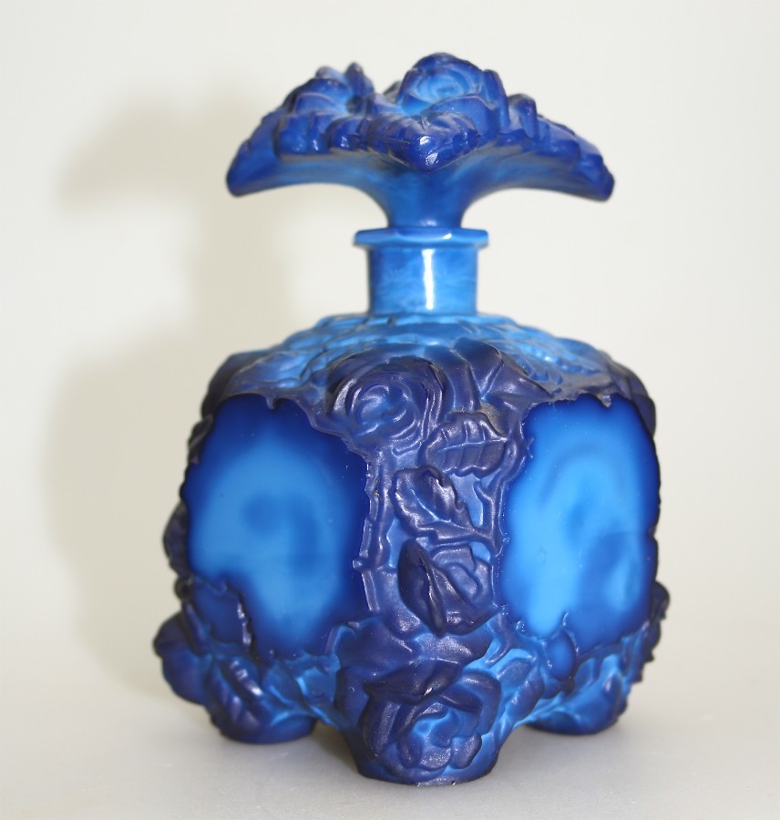 Art Deco Glass Scent Bottle Lapis Lazuli by Schlevogt Hoffman Ingrid Rose C.1930