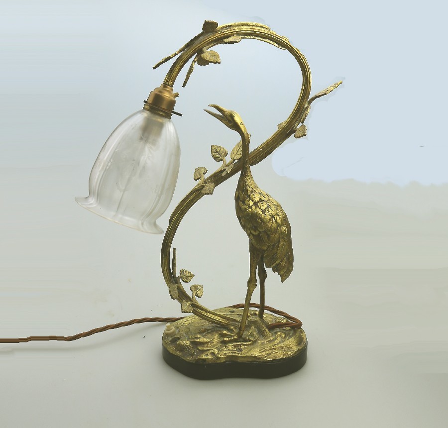Antique Lighting : A good Edwardian gilt brass novelty Table Lamp C.early 20thC