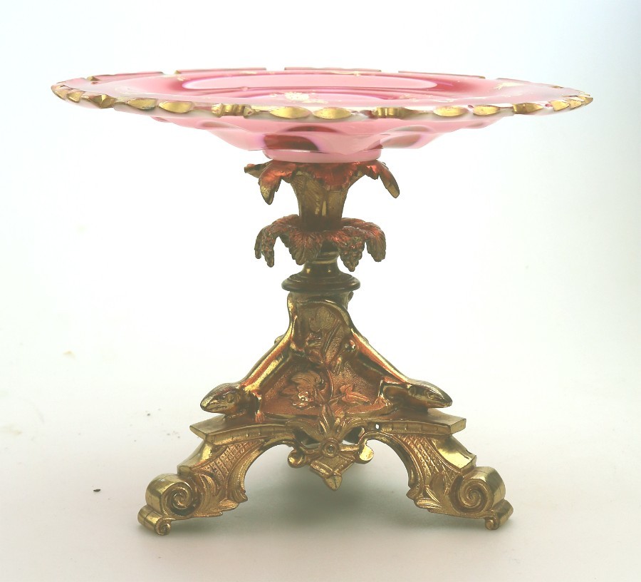 Antique French Napoleonic: A very fine ormolu & flashed glass Tazza C.early 19thC
