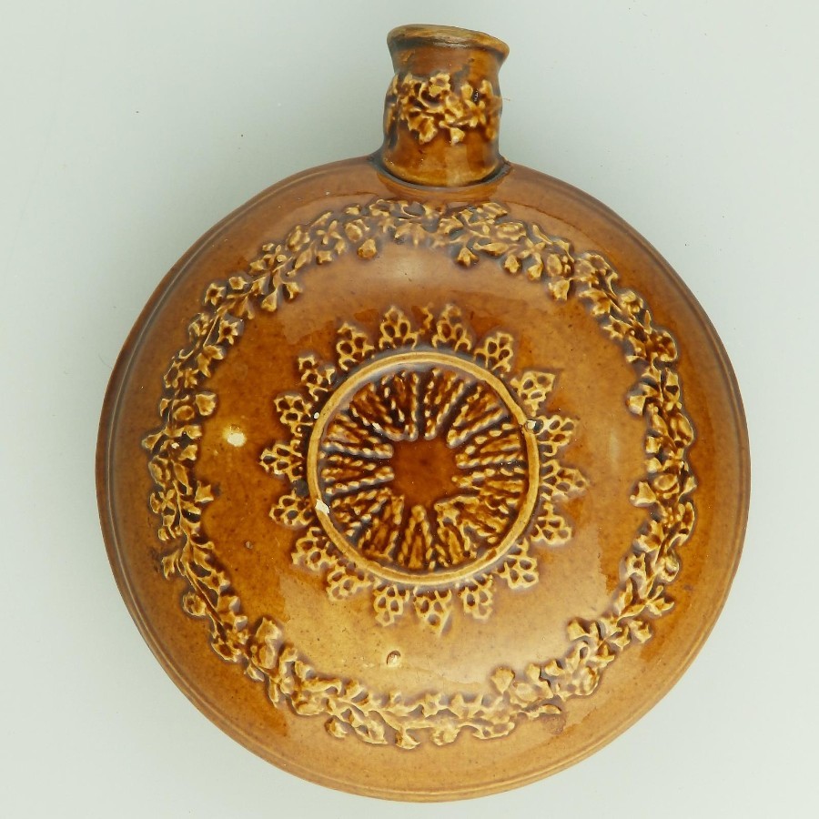 Antique English Stoneware a scarce pottery Pilgrim Flask C.19thC
