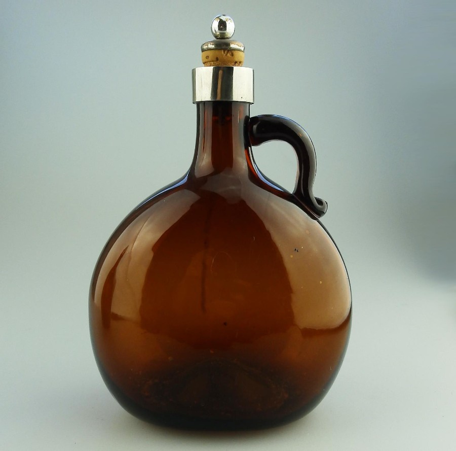Antique English Coloured Glass a Victorian Bristol amber Flask Decanter C.19thC