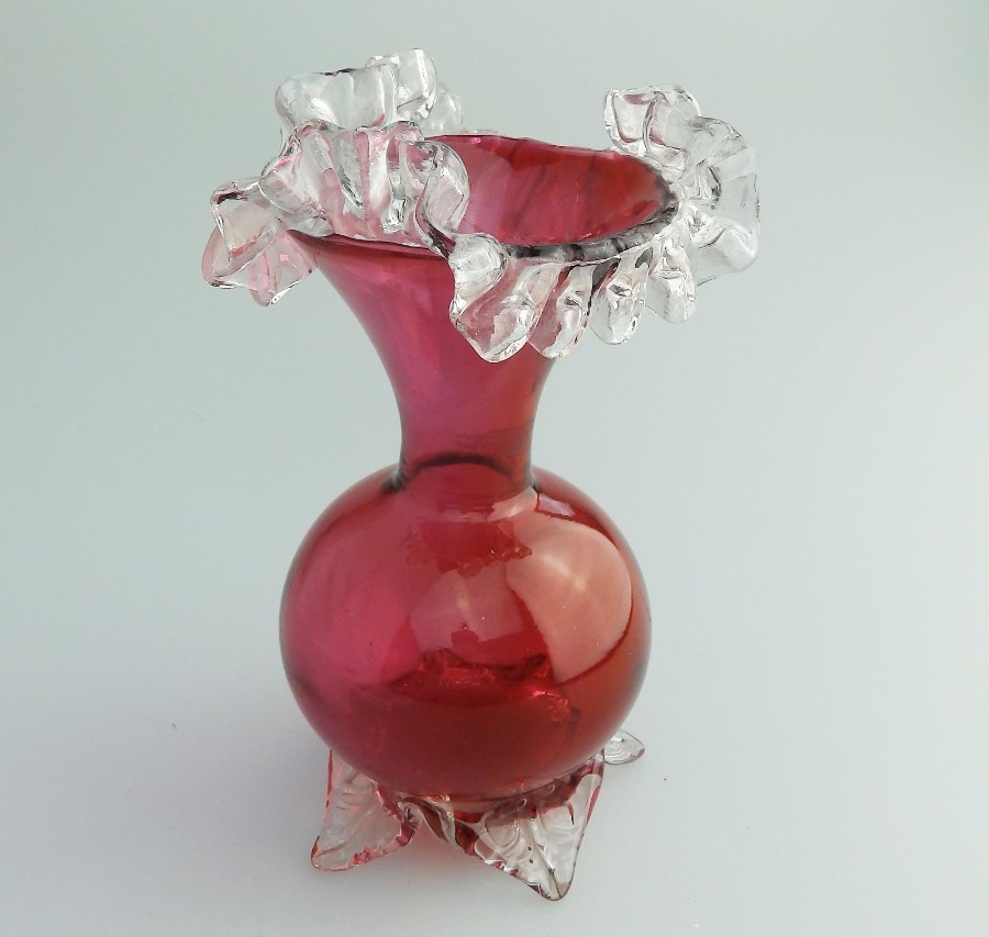 Antique English Cranberry Glass a bulbous Victorian Vase No.4 - C.19thC