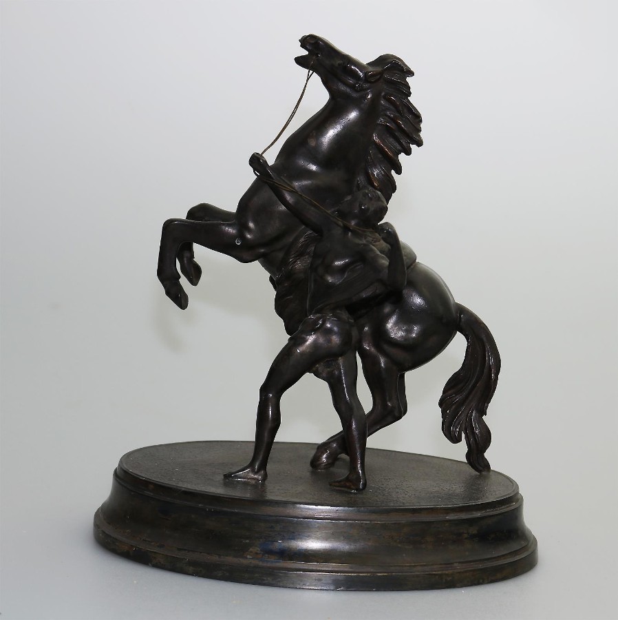 Vintage bronzed white metal Marley Horse Equestrian Figural Group
