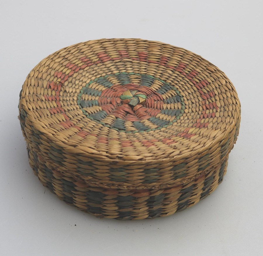 Vintage Antique Grass Woven Lidded Basket Tribal / Seagrass ? C.20thC