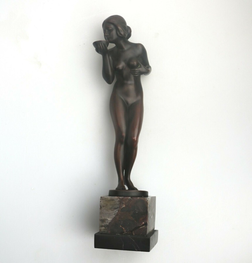 Art Deco Metalware : A good bronze nude Maiden by Eugene Wagner C.1920
