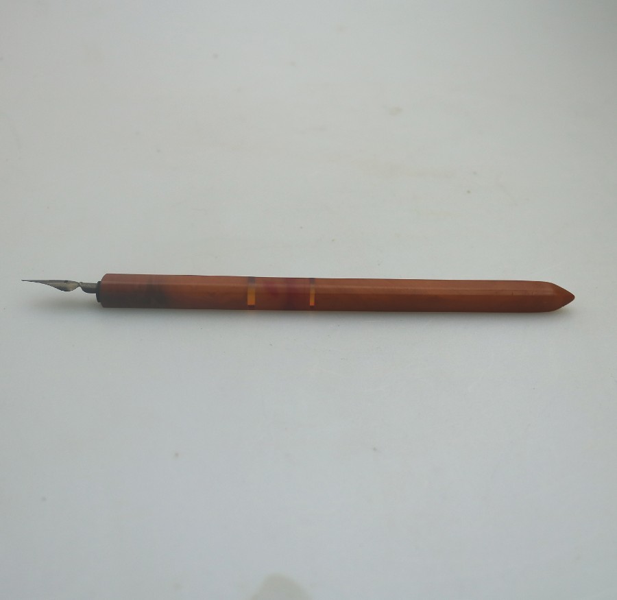Antique Writing early plastic bakelite Combination Dip Pen & Ruler C.early 20thC