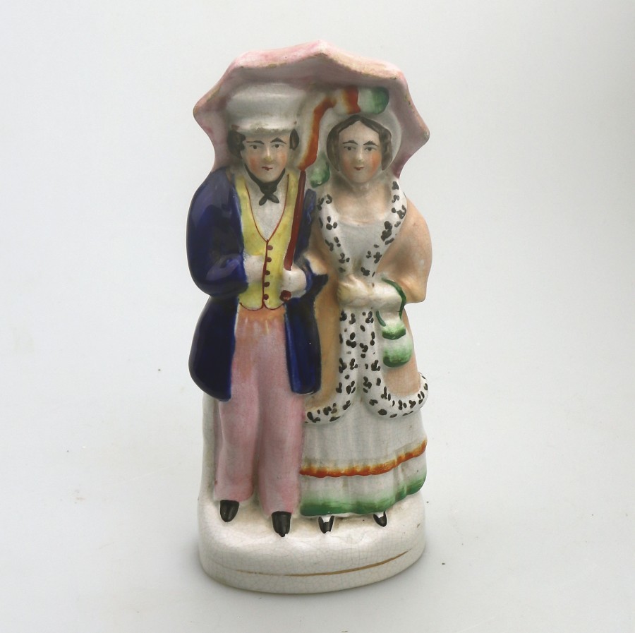 Antique English Pottery good Staffordshire Courting Couple with parasol C.19thC
