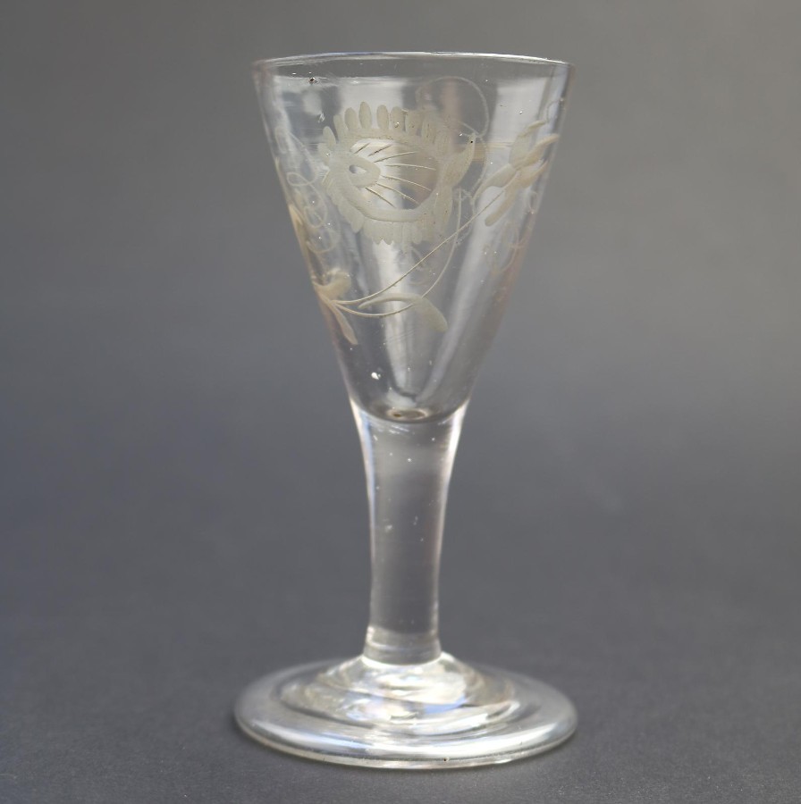Antique Georgian Stemware A Jacobite Rose & Flying Bird Wine Glass 2 C.18thC