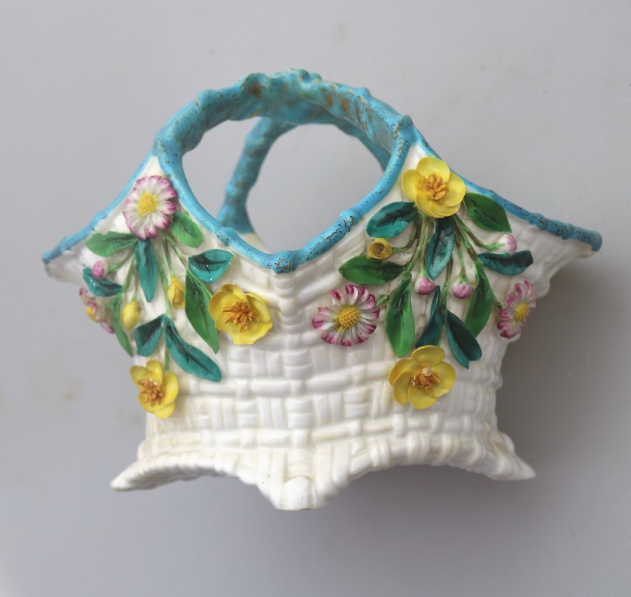 Antique English Porcelain Staffordshire floral basket C.19thC