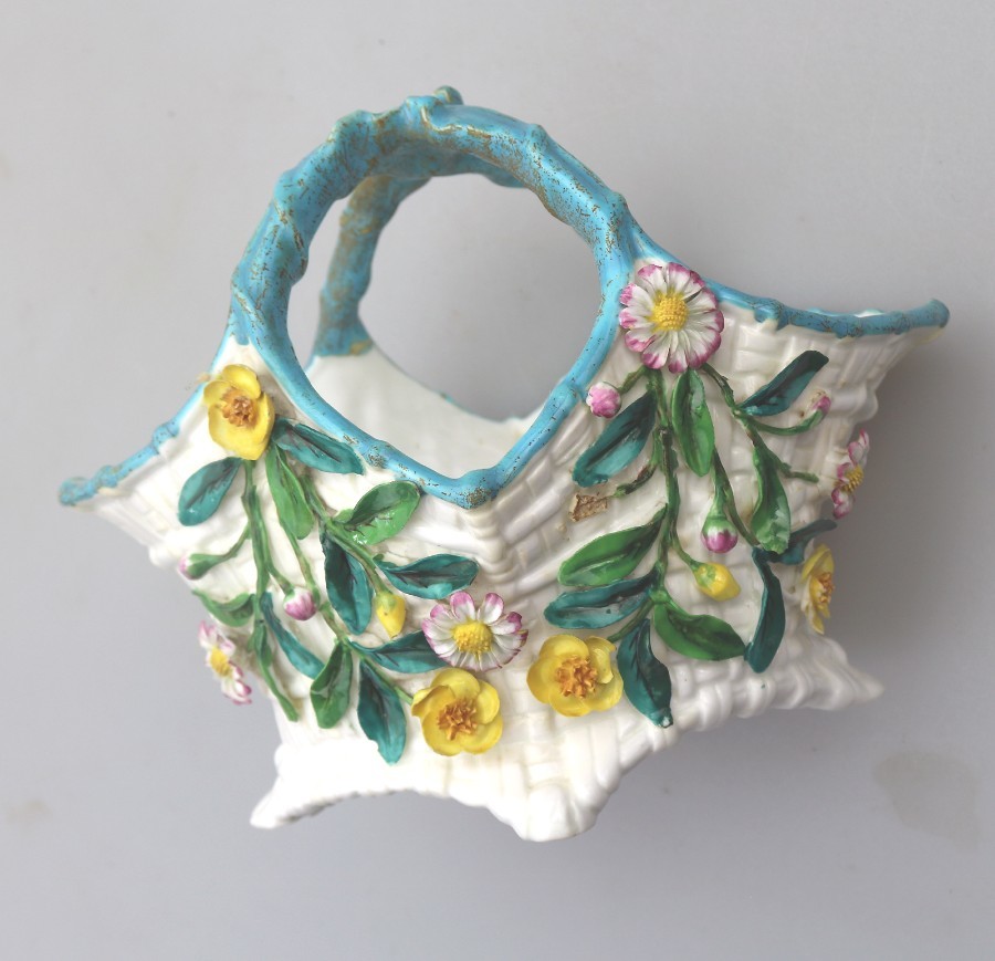Antique English Porcelain Staffordshire floral basket 2 C.19thC