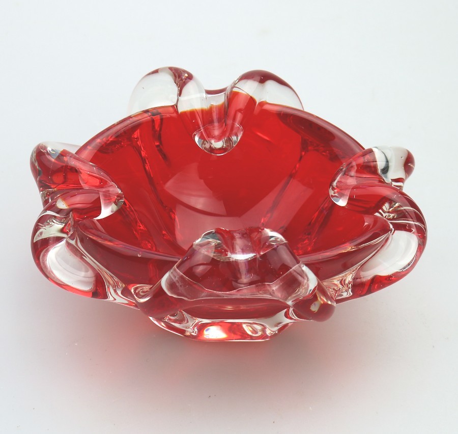 Retro Glass A lovely candy red Murano Sommerso Dish C.1950-60's
