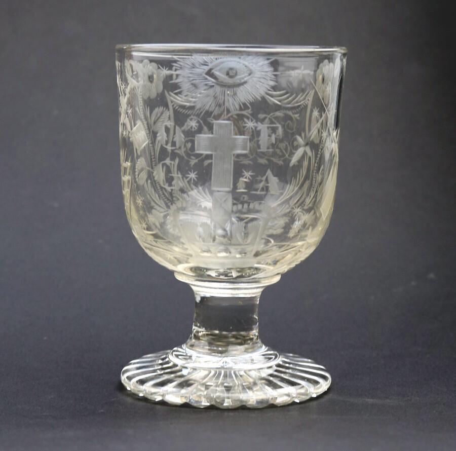 Exceptional & fine & rare antique Regency engraved glass Rummer GAOF C.1814