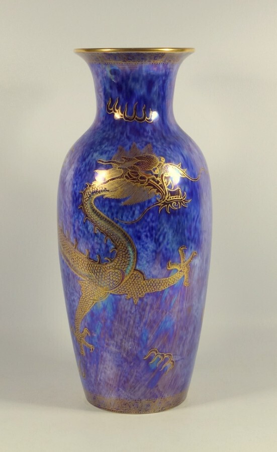 A good & large antique Wedgwood Fairyland Lustre Celestial Dragon Vase C.1914+