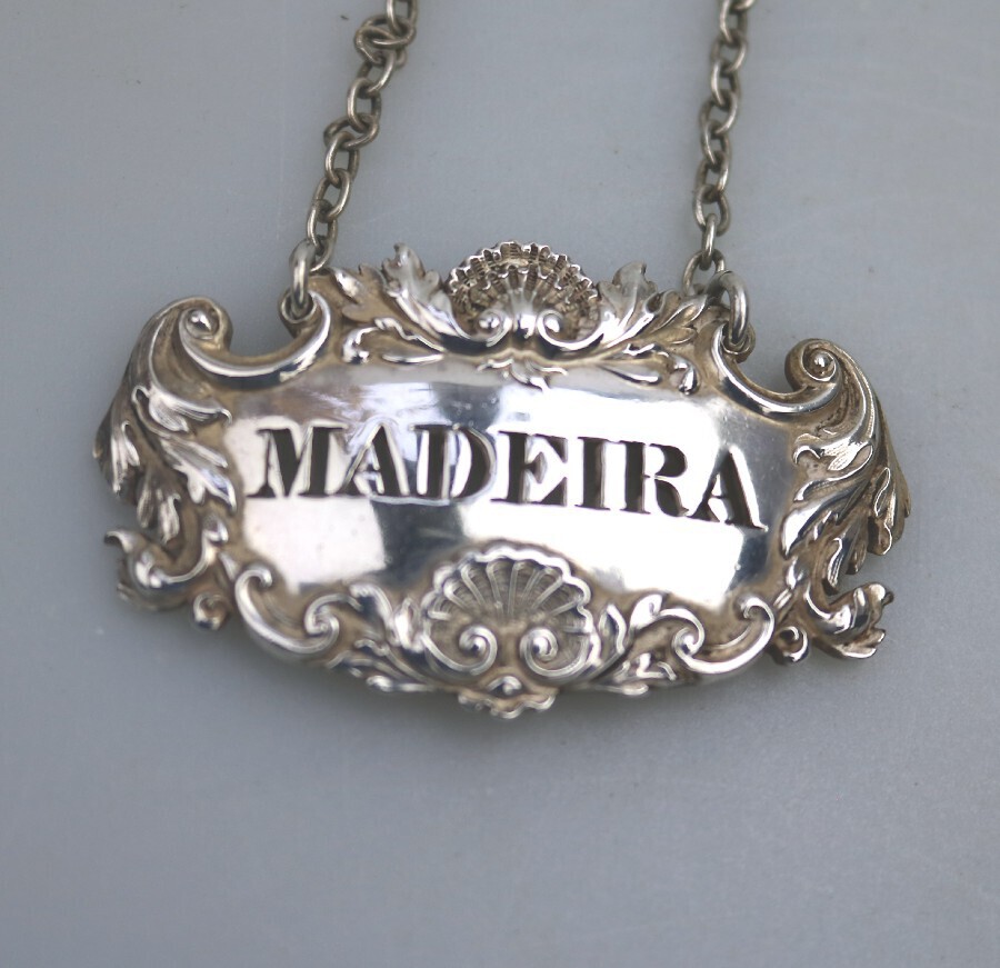 Antique Victorian solid silver pierced Madeira wine Decanter Label Ticket C.1840