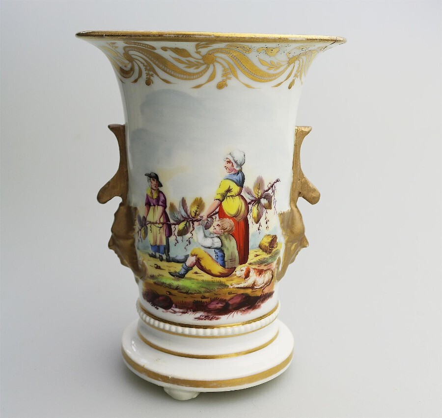 An antique Continental porcelain hand painted scenic Vase C.19thC