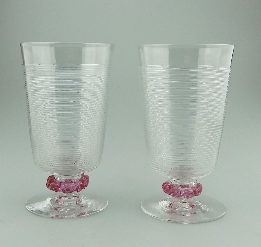 A fine pair vintage art glass trailed & applied blown Glasses Murano C.20thC