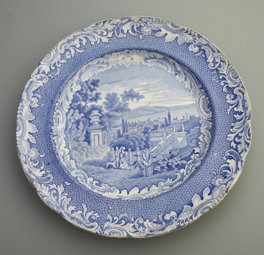 A fine antique English Pottery Copeland & Garret B&W Bologna Byron Plate C.1840