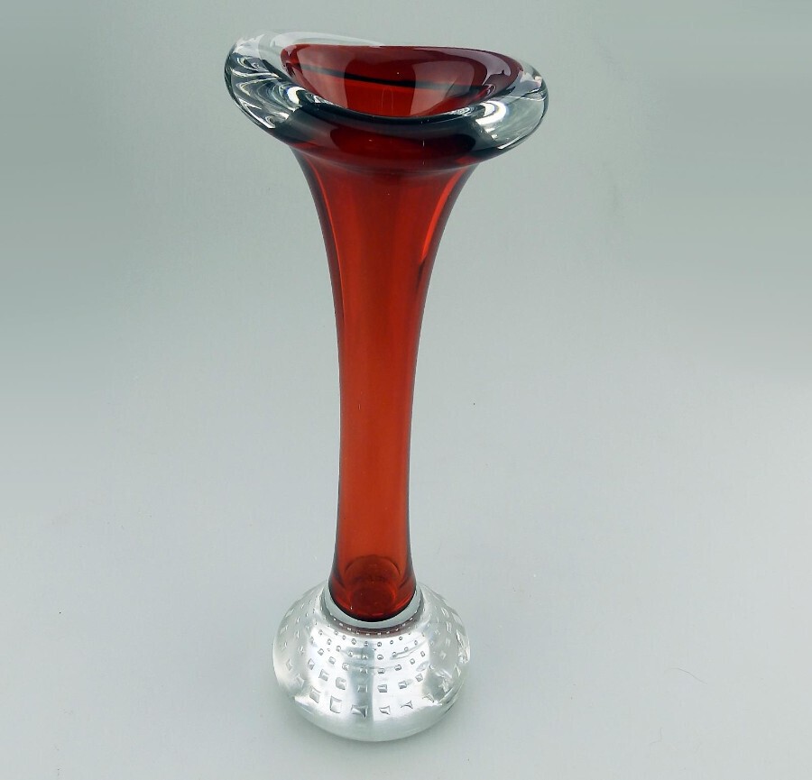 A large Scandinavian retro Art Glass Aseda unusual square bubbles Bone Vase C.1960