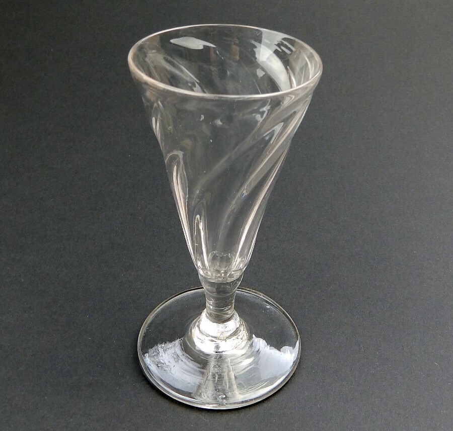 An antique stemware wrythen funnel bowl Wine Glass C.early 19thC