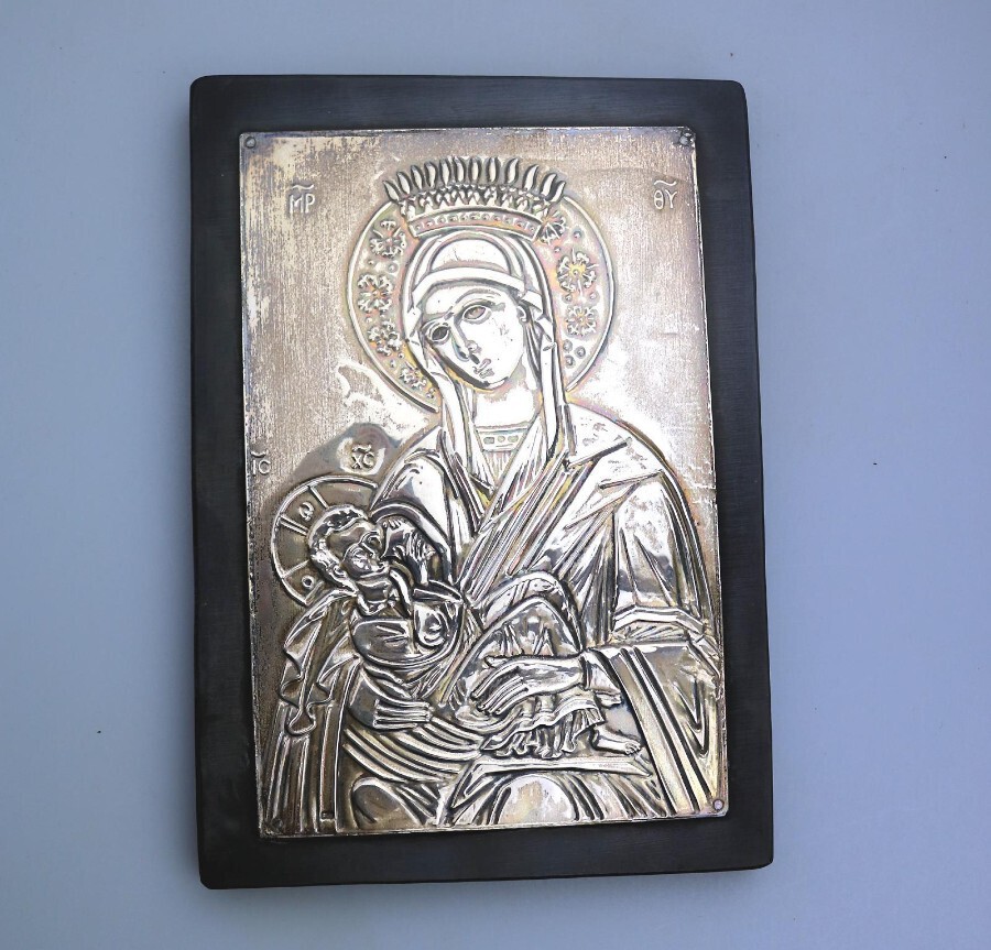 Vintage Religious / Reliquary Silver Greek Icon C.20thC
