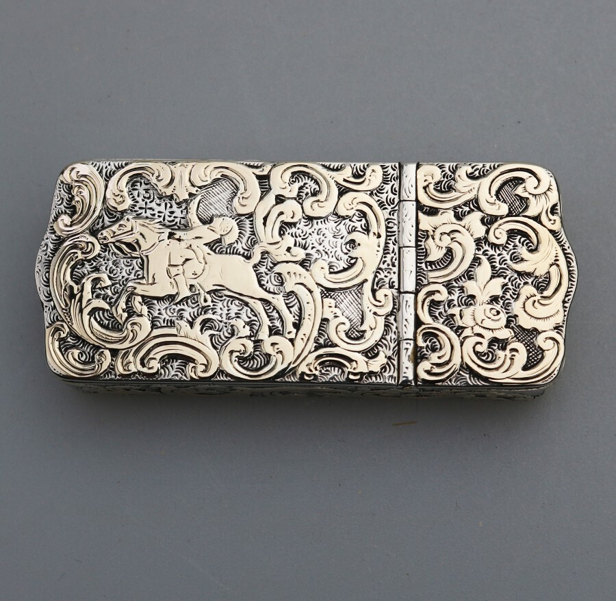 A fine antique double opening novelty solid silver / parcel gilt Snuff Box C.19thC