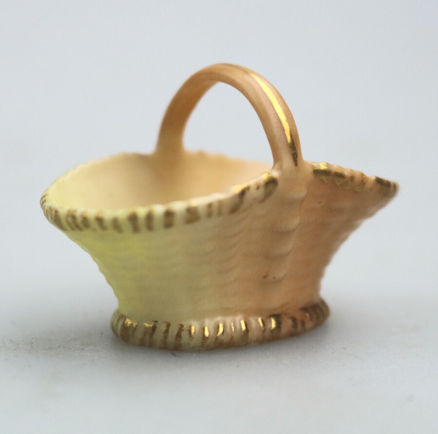 Antique Royal Worcester novelty porcelain tiny miniature Basket C.1910