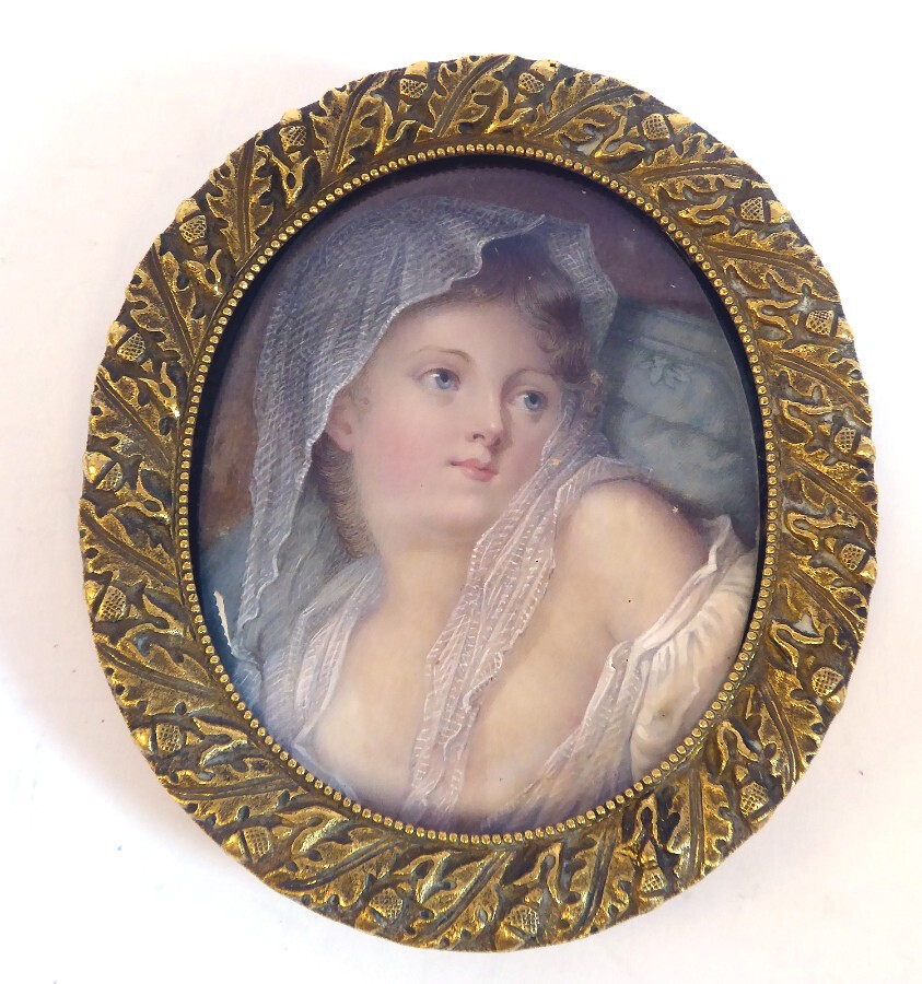 A very fine antique gilt mounted Portrait Miniature after Jean-Baptiste Greuze C.19th