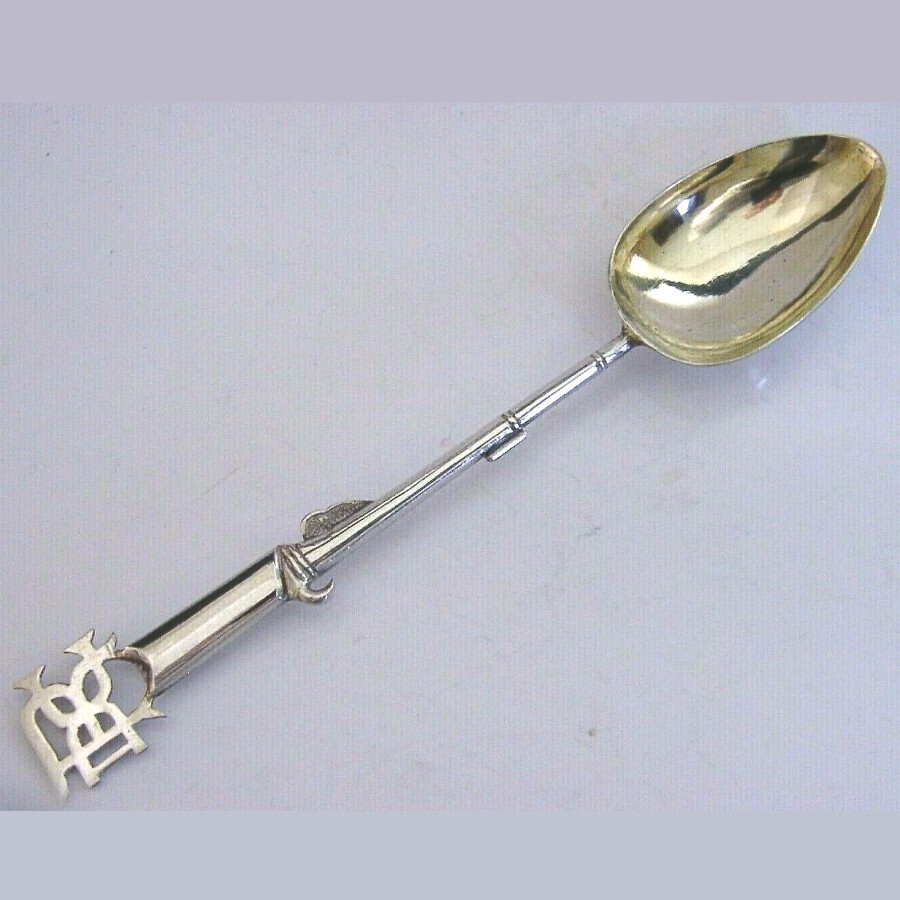 A rare antique Chinese Export novelty Commemorative solid silver Rifle Spoon Kwan Wo C.1880+