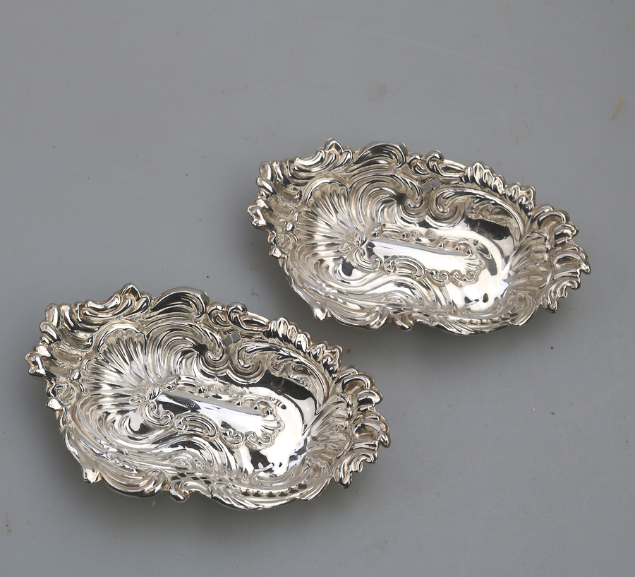 A pair antique solid silver stamped Dishes by William Devenport C.1909