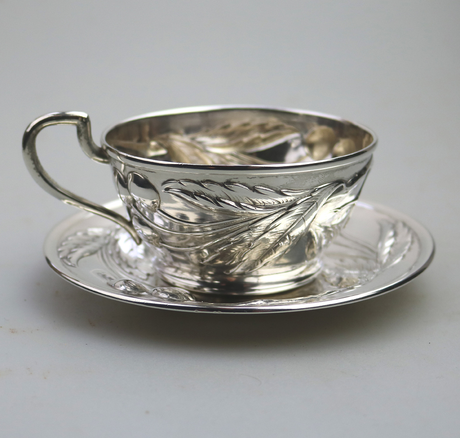 An extremely rare antique 800 solid silver Vienna Eduard Friedman Cup & Saucer 1900