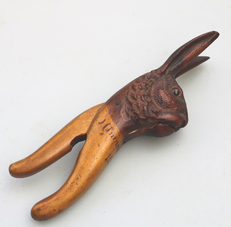 An extremely rare and fine antique softwood carved novelty Nutcracker hare C.1923