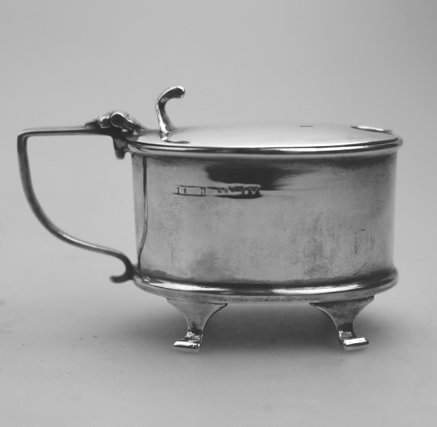 Antique solid silver oval Mustard and liner Birmingham? C.1920