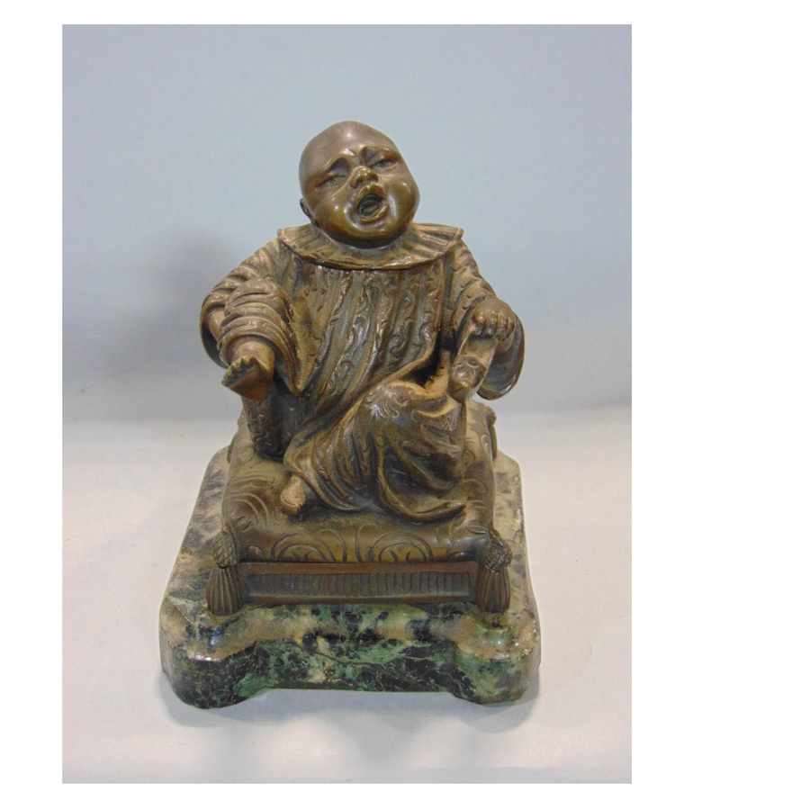 A good quality antique novelty bronze Chinese boy Ink Stand / Striker C.19th