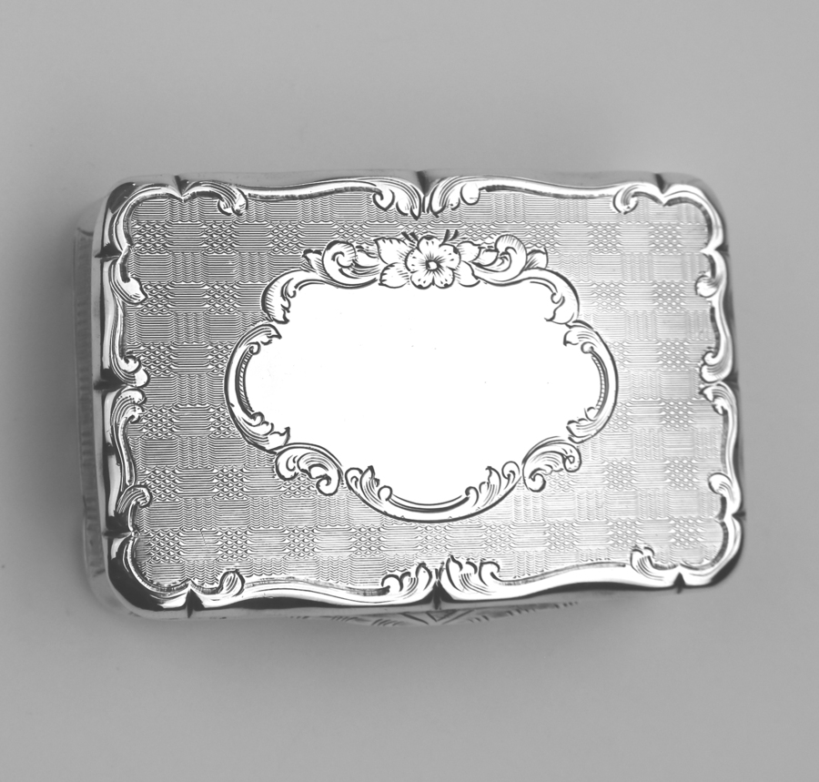 A good antique solid silver engraved & engine turned Table Snuff Box C.1860
