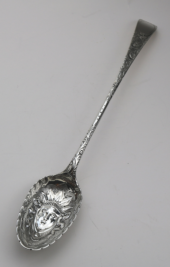 American themed novelty Edinburgh solid silver Basting Spoon - Pocahontas / Thanksgiving C.1777