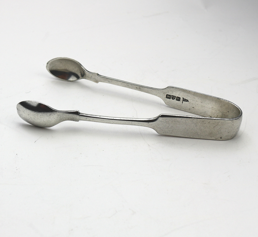 A pair of antique solid silver Fiddle pattern Sugar Tongs C.1906