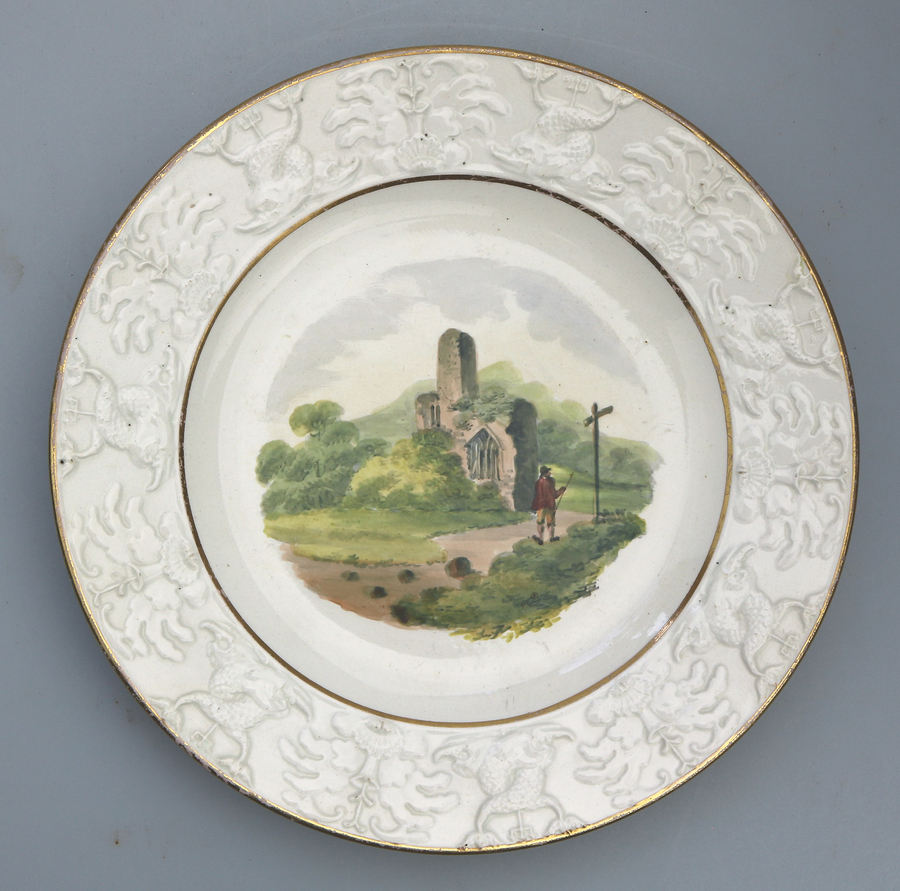 A good antique Staffordshire pottery painted hand painted Plate by Wilson C.1810