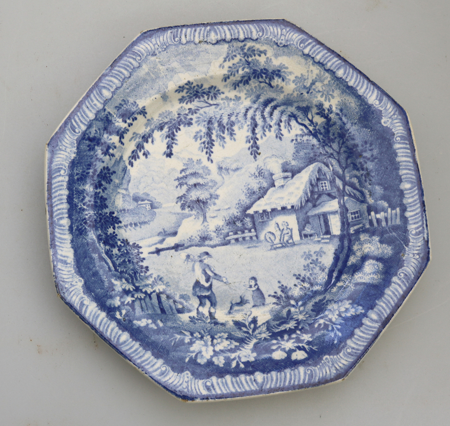 Antique pottery Plate by Brameld - Returning Woodman B&W Transferware C.1820